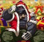  2017 abs absurd_res anthro biceps big_muscles christmas clothed clothing drks feline fur hi_res holidays krampus_(housamo) lion looking_at_viewer male mammal muscular muscular_male pecs tokyo_afterschool_summoners 