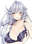  218 ahoge bra braid breast_lift breasts cleavage commentary_request eyebrows_visible_through_hair granblue_fantasy hair_between_eyes large_breasts long_hair looking_at_viewer silva_(granblue_fantasy) silver_hair simple_background solo underwear very_long_hair white_background yellow_eyes 