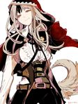  animal_ears artist_name belt black_hair fang fire_emblem fire_emblem_if grey_hair highres hood long_hair multicolored_hair red_eyes simple_background solo tail torisudesu two-tone_hair upper_body velour_(fire_emblem_if) white_background wolf_ears wolf_tail 