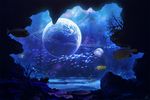 coral fantasy fish mocha_(cotton) nebula no_humans original planet rock scenery space star_(sky) underwater 