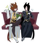  20years agnes_tachyon_(umamusume) ahoge animal_ears coffee_mug cup hair_between_eyes highres holding holding_test_tube horse_ears horse_girl horse_tail lab_coat long_bangs long_hair_between_eyes manhattan_cafe_(umamusume) mug sitting sleeves_past_wrists sweater sweater_vest tail test_tube umamusume yellow_eyes yellow_sweater yellow_sweater_vest 