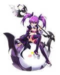  aisha_(elsword) angkor_(elsword) bandeau boots bow bracelet breasts cleavage closed_mouth creature elsword full_body hair_bow highres holding holding_staff jewelry looking_at_viewer miniskirt official_art purple_bow purple_eyes purple_footwear purple_hair purple_skirt purple_sleeves ress short_hair sitting sitting_on_person skirt small_breasts smile staff thigh_boots thighhighs transparent_background twintails void_princess_(elsword) zettai_ryouiki 