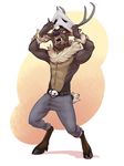  2017 abs anthro belt cervine clothed clothing deer digital_media_(artwork) fur horn male mammal pants xnirox 