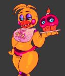 3d_(artwork) ambiguous_gender animatronic anthro avian beak bib bird blue_eyelashes blue_eyes blue_sclera breasts candle cel_shading chicken clothing cryptiacurves cupcake cupcake_(fnaf) digital_media_(artwork) duo eyelashes eyeshadow female five_nights_at_freddy&#039;s five_nights_at_freddy&#039;s_2 food food_creature galliform gallus_(genus) glistening glistening_body grey_background hand_on_hip hand_on_own_hip holding_plate larger_anthro larger_female living_cupcake looking_at_viewer machine makeup medium_breasts non-mammal_breasts panties phasianid pink_clothing pink_panties pink_underwear purple_eyeshadow robot robot_anthro scottgames shaded simple_background size_difference smaller_ambiguous teeth thick_thighs toy_chica_(fnaf) underwear white_eyes wide_hips yellow_body