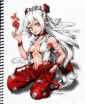  artist_name bare_arms bow breasts cigarette collar colorized commentary_request eyebrows fire fujiwara_no_mokou full_body hair_bow hand_in_pocket highres kazesayuru kneeling long_hair looking_at_viewer low-tied_long_hair medium_breasts mouth_hold navel no_bra ofuda open_clothes open_shirt pants red_collar red_eyes red_pants scan shirt simple_background smile smoke smoking solo suspenders torn_clothes torn_shirt touhou very_long_hair white_background white_bow white_hair wristband 