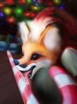  ambiguous_gender candy candy_cane canine christmas christmas_lights cub dripping feral first_person_view food fox gift hat holidays licking mammal santa_hat suggestive tongue tongue_out young 