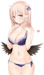  bangs bare_arms bare_shoulders black_wings blush bra breasts cleavage closed_mouth collarbone cowboy_shot groin hands_on_own_chest heart highres horns lace lace-trimmed_bra large_breasts lingerie long_hair looking_at_viewer low_wings lowleg lowleg_panties navel panties pink_hair purple_bra purple_eyes purple_panties purple_ribbon revision ribbon semi-rimless_eyewear shiny shiny_hair side-tie_panties simple_background sino_(sionori) skindentation smile solo sparkle standing stomach succubus-san_no_hatsu_shigoto sweat tareme under-rim_eyewear underwear white_background wings 