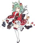  ahoge akashi_(azur_lane) animal_ears azur_lane bell black_footwear cat_ears coin drum_(container) eyebrows eyebrows_visible_through_hair frilled_sleeves frills full_body gears gem green_skirt hair_bell hair_ornament japanese_clothes jingle_bell kimono leg_up long_hair long_sleeves mole mole_under_eye obi official_art over-kneehighs red_kimono ribbon-trimmed_clothes ribbon-trimmed_legwear ribbon_trim saru sash shide short_kimono skirt sleeves_past_wrists solo tachi-e thighhighs transparent_background white_legwear wide_sleeves wrench yellow_eyes 