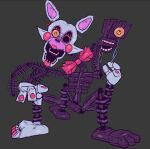 1_eye 3_legs 3_toes 3d_(artwork) 4_fingers animatronic anthro black_outline bow_tie canid canine cel_shading colored_nails cryptiacurves digital_media_(artwork) duo endoskeleton feet female fingers five_nights_at_freddy&#039;s five_nights_at_freddy&#039;s_2 fox grey_background heterochromia lips machine mammal mangle_(fnaf) nails open_mouth orange_sclera outline pink_nails red_bow_tie red_lips robot robot_anthro scottgames shaded sharp_teeth simple_background standing teeth toes white_body wire yellow_eyes