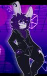 3d_(artwork) abstract_background anthro black_bottomwear black_clothing black_nails black_pants black_suit bottomwear buckteeth choker clothing colored_nails cross_pupils cryptia cryptiacurves digital_media_(artwork) ear_piercing ear_ring eyebrows fur hair hand_in_pocket jewelry lagomorph leporid long_sleeves looking_at_viewer male mammal messy_hair nails necklace pants piercing pockets purple_clothing purple_eyes purple_hair purple_sweater purple_theme purple_topwear rabbit ring_piercing short_hair smile smiling_at_viewer solo suit sweater teeth topwear turtleneck white_body white_eyebrows white_fur