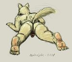  2017 anthro anus balls barazoku butt canine creative_commons_3.0_(copyright) digital_media_(artwork) dog feet flaccid fur invalid_tag kemono male mammal muscular nahojshi nahojshi_(artist) nude overweight paws penis pose solo uncut 