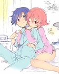  1girl bed_sheet blush chaos;child highres miyashiro_takuru onoe_serika pajamas rotte_(1109) sketch 