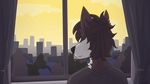  building canine city clothing cloud colorful curtains dog eyecover fullart fur hair haircut male mammal morning notched_ear park peaceful red_fur sky smile sweater taka_akermann teenager town white_fur window windowsill xenford young 