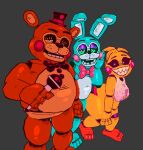 3d_(artwork) animatronic anthro arched_back avian beakless bear bent_over bib bird black_bow_tie black_sclera bow_tie breasts buckteeth cel_shading chicken clothing cryptiacurves digital_media_(artwork) electronics eyeshadow female five_nights_at_freddy&#039;s five_nights_at_freddy&#039;s_2 galliform gallus_(genus) glistening glistening_body green_sclera grey_background grin grinning_at_viewer group hand_on_face hand_on_knee hand_on_leg hand_on_own_face hand_on_own_knee hand_on_own_leg hat headgear headwear heart_pupils holding_microphone holding_object lagomorph leporid looking_at_viewer machine makeup male mammal medium_breasts microphone non-mammal_breasts open_mouth orange_body orange_sclera panties phasianid pink_clothing pink_panties pink_underwear purple_eyeshadow rabbit red_bow_tie robot robot_anthro scottgames shaded sharp_teeth simple_background smile smiling_at_viewer teal_body teeth thick_thighs top_hat toy_bonnie_(fnaf) toy_chica_(fnaf) toy_freddy_(fnaf) trio underwear white_eyes yellow_body