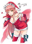  alternate_costume blown_kiss breasts dress elbow_gloves fate/grand_order fate_(series) gloves hat highres leaning_forward long_hair looking_at_viewer medb_(fate)_(all) medb_(fate/grand_order) medium_breasts merry_christmas one_eye_closed pink_hair red_dress red_gloves sack santa_costume santa_hat shimo_(s_kaminaka) sketch smile solo thighhighs yellow_eyes 