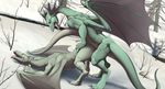  2017 dragon duo female feral forest forest_dragon from_behind_position horn male male/female membranous_wings mounting nude open_mouth outside penetration scalie sex slither slitherette snow tongue tree twinkle-sez wings winter 