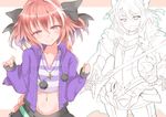  astolfo_(fate) black_bow black_ribbon bow braid casual fate/apocrypha fate/grand_order fate_(series) hair_intakes hair_ribbon jewelry long_braid male_focus midriff multicolored_hair multiple_views necklace otoko_no_ko p_answer partially_colored pink_hair pom_pom_(clothes) purple_eyes ribbon single_braid streaked_hair 
