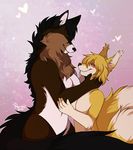  &lt;3 age_difference anthro big_tail breasts canine cub digital_media_(artwork) dog ear_tuft embrace eyes_closed female fox fur hair larger_female male male/female mammal multi_tail older_female princessharumi romantic_couple simple_background size_difference smaller_male smile teenager tuft young younger_male 
