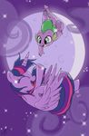  2017 cloud cub cute dragon duo emositecc equine eyelashes eyes_closed falling feathered_wings feathers female friendship_is_magic green_eyes hair happy horn male mammal moon multicolored_hair my_little_pony night night_sky open_mouth smile sparkles spike_(mlp) star suspended_in_midair tongue twilight_sparkle_(mlp) winged_unicorn wings young 