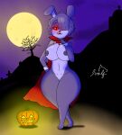 2025 absurd_res animatronic anthro areola big_breasts bonfie_(cryptiacurves) bonnie_(fnaf) bow_tie breasts cape clothing female five_nights_at_freddy&#039;s fredina&#039;s_nightclub genitals halloween hi_res holidays huge_breasts ivolflobogris jack-o&#039;-lantern lagomorph leporid looking_at_viewer machine mammal moon night nipples nude rabbit robot scottgames seducing_viewer seductive solo teeth thick_thighs vampire vulva wide_hips