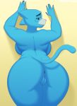  2019 anthro big_butt blue_fur breasts butt cartoon_network cat desertkaiju digital_drawing_(artwork) digital_media_(artwork) feline female fur hi_res huge_butt mammal mature_female mother nicole_watterson nude parent presenting pussy simple_background solo the_amazing_world_of_gumball thick_thighs voluptuous whiskers wide_hips 