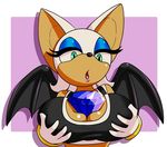  anthro bat between_breasts big_breasts breast_grab breasts bust_portrait chaos_emerald cleavage clothed clothing eyelashes eyeshadow female gem gloves hand_on_breast looking_down makeup mammal open_mouth portrait rouge_the_bat ryujisama shirt solo sonic_(series) tank_top video_games wings 