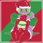  anthro armwear balls bulge christmas clothed clothing crossdressing dragon elbow_gloves erection friendship_is_magic girly gloves green_eyes hat holidays legwear looking_at_viewer male my_little_pony open_mouth santa_hat saurian_(artist) scalie simple_background smile solo spike_(mlp) stockings underwear 