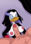  anthro avian beak big_breasts bird black_hair breasts clothed clothing disney duck ducktales duo erection exposed_breasts faceless_male female hair hi_res human human_on_anthro humanoid_penis interspecies inusen magica_de_spell male male/female mammal nipples penis sex simple_background titfuck 