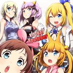  a.i._channel bangs blonde_hair blue_eyes blush bow breasts brown_hair commentary_request dennou_shoujo_youtuber_shiro eyebrows_visible_through_hair hair_bow hairband highres kaguya_luna kaguya_luna_(character) kemomimi_oukoku_kokuei_housou kizuna_ai kotori_photobomb long_hair looking_at_viewer medium_breasts mikoko_(kemomimi_oukoku_kokuei_housou) mirai_akari mirai_akari_project multicolored_hair multiple_girls one_eye_closed open_mouth parody pink_bow pink_hair shiro_(dennou_shoujo_youtuber_shiro) smile tom_(drpow) twintails virtual_youtuber 