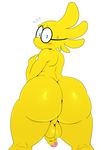 2017 absurd_res alien balls big_butt blush butt douglas_(sqoon) eyewear girly glasses hi_res huge_butt humanoid looking_back male not_furry nude penis puwa simple_background solo sssonic2 thick_thighs voluptuous white_background wide_hips 