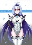  absurdres android bare_shoulders blue_hair breasts elbow_gloves expressionless forehead_protector gloves highres jiaohougen kos-mos kos-mos_re: large_breasts leotard long_hair looking_at_viewer mecha_musume red_eyes solo standing thighhighs thighs very_long_hair white_leotard xenoblade_(series) xenoblade_2 xenosaga 