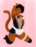  anthro brown_eyes brushcat bulge cat clothed clothing feline girly legwear maid_uniform male mammal pauline_(brushcat) uniform 