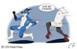  2017 absurd_res animate_inanimate anthro black_fur blue_fur canine clothing crying dialogue digital_media_(artwork) duo english_text female footwear fox fur green_eyes hi_res high_heels humanoid legwear male mammal nighteternal2469 open_mouth pillow running shoes signature simple_background stockings tears teeth text tongue white_fur 