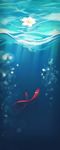  air_bubble bad_id bad_pixiv_id blurry bubble commentary_request day depth_of_field flower flower_on_liquid kantai_collection kiuzu_(ko_kiu2) necktie ocean red_necktie ripples shigure_(kancolle) sinking sunlight underwater water wet 