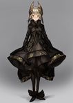  black_dress black_footwear black_legwear blush brown_eyes closed_mouth dress full_body grey_background hair_ornament highres lm7_(op-center) long_sleeves looking_at_viewer original pantyhose shoes silver_hair simple_background solo standing 