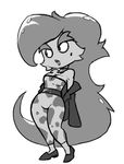  anthro beauty_mark big_hair breasts cleavage clothed clothing eyebrows female greyscale hair jacket monochrome scalie scalie_schoolie short_stack solo trixie_(scalie_schoolie) wwwjam 