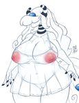  2017 anthro areola big_breasts breasts clothing female hair hair_over_eyes long_hair mega_ampharos mega_evolution monochrome nintendo nipples pok&eacute;mon pok&eacute;mon_(species) pussy sketch smile solo thick_thighs translucent transparent_clothing video_games zwitterkitsune 