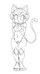  :&lt; anthro armor bell_collar bikini breasts cat clothed clothing collar digital_media_(artwork) feline female guoh helmet machine mammal monochrome navel polly_esther robot samurai_pizza_cats simple_background sketch solo swimsuit white_background 