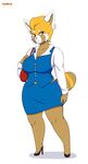  aggressive_retsuko anthro big_breasts breasts brown_eyes cleavage clothed clothing footwear handbag high_heels mammal nomnoms_(artist) red_panda retsuko sanrio shoes simple_background solo white_background 