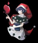  :3 aibivy bare_arms black_background blue_eyes blue_hair book capelet doremy_sweet dream_soul dress hand_up hat highres holding holding_book jpeg_artifacts nightcap pom_pom_(clothes) red_hat short_hair simple_background smile solo touhou turtleneck white_dress 