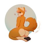 2021 anthro arm_tuft bedroom_eyes big_butt biped black_nose black_pawpads black_toe_claws blush blush_lines brown_body brown_fur bubble_butt butt canid canine canis cheek_tuft claws colored curling_tail curvy_figure digital_drawing_(artwork) digital_media_(artwork) dingo elbow_tuft eyebrows eyewear eyewear_only facial_tuft feet femboy flat_colors fluffy fluffy_tail fur glance glancing_back glasses glasses_only gloves_(marking) hair half-closed_eyes hi_res humanoid_heel kneeling leg_markings lines_drawn looking_at_viewer looking_back looking_back_at_viewer male mammal markings motion_lines multicolored_body multicolored_butt multicolored_fur narrowed_eyes neck_tuft nubbs nude nudist pawpads pinup plantigrade pose rear_view red_eyes seductive shoulder_tuft side_view signature socks_(marking) solo spine tail tail_motion tailwag tan_body tan_eyebrows tan_feet tan_fur tan_hair toe_claws tongue tongue_out tuft two_tone_body two_tone_butt two_tone_fur wearing_glasses white_sclera wide_hips xieril
