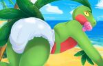 2025 4_tails abdl adult_baby ageplay all_fours anthro artist_name ass_up beach beachside belly_stripes blush blush_lines bolt_emanata butt butt_focus clean_diaper clothed clothing cloud cloudy_sky colored day detailed_background diaper diaper_fetish diaper_focus diaper_only digital_media_(artwork) dino_evergreen dinosaur dromaeosaurid elemental_creature emanata embarrassed embarrassed_male eyebrows fan_character flora_fauna fructoruu generation_3_pokemon glistening glistening_eyes glistening_leaves green_arms green_back green_body green_eyebrows green_face green_legs green_scales green_snout green_stripes green_upper_jaw grovyle head_leaf heart_symbol infantilism leaf leaf_tail leaves_on_arms leaves_on_body looking_at_viewer male multi_tail nintendo object_in_mouth pacifier pacifier_in_mouth palm_tree pink_pacifier plant pokemon pokemon_(species) prehistoric_species raised_eyebrows rear_view red_body red_face red_lower_jaw red_scales red_snout red_torso red_underbelly reptile roleplay sand saurischian scales scalie sea shocked shrub sky skyscape solo stripes tail text theropod three-quarter_view topless tree water wearing_diaper white_diaper yellow_eyes yellow_sclera