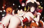  ass brown_eyes brown_hair dog eventh7 gift highres katou_megumi leg_garter panties ribbon saenai_heroine_no_sodatekata santa_costume shiba_inu side-tie_panties thong underwear 