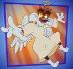 2025 3_toes 4_fingers adventures_from_the_book_of_virtues alternate_version_at_paywall angel angel_costume angelic anthro belly bent_leg biped black_eyebrows black_nose bobcat cheek_tuft chest_tuft chin_tuft clothing colored curvy_figure digital_drawing_(artwork) digital_media_(artwork) eyebrows facial_tuft feathered_wings feathers feet felid feline fingers flat_colors flying fur gavanzude gloves_(marking) grin grinning_at_viewer half-closed_eyes halo head_tuft hi_res humanoid_hands humanoid_heel knee_up leg_markings light light_beam looking_at_viewer lynx male mammal markings midair narrowed_eyes orange_body orange_fur pbs plantigrade robe signature smile smiling_at_viewer smirk smirking_at_viewer smug smug_expression smug_eyes smug_face smug_grin socks_(marking) socrates_the_bobcat solo sunbeam sunlight thick_eyebrows toes tuft whiskers white_belly white_body white_clothing white_feet white_fur white_hands white_robe wide_hips wings yellow_sclera