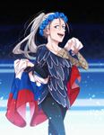  bad_id bad_pixiv_id blue_eyes blue_flower blue_rose con_potata flag flower head_wreath male_focus open_mouth ponytail rose russian_flag silver_hair smile teenage viktor_nikiforov younger yuri!!!_on_ice 