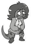  anthro belinda_(scalie_schoolie) breasts clothing female greyscale hair lizard monochrome reptile scalie scalie_schoolie skirt smile solo wwwjam 