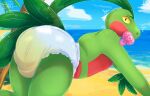 2025 4_tails abdl adult_baby ageplay all_fours anthro artist_name ass_up beach beachside belly_stripes blush blush_lines bodily_fluids bolt_emanata butt butt_focus clothed clothing cloud cloudy_sky colored day detailed_background diaper diaper_fetish diaper_focus diaper_only diaper_use digital_media_(artwork) dino_evergreen dinosaur dromaeosaurid elemental_creature emanata embarrassed embarrassed_male eyebrows fan_character flora_fauna fructoruu generation_3_pokemon genital_fluids glistening glistening_eyes glistening_leaves green_arms green_back green_body green_eyebrows green_face green_legs green_scales green_snout green_stripes green_upper_jaw grovyle head_leaf heart_symbol infantilism leaf leaf_tail leaves_on_arms leaves_on_body looking_at_viewer male multi_tail nintendo object_in_mouth pacifier pacifier_in_mouth palm_tree pink_pacifier plant pokemon pokemon_(species) prehistoric_species raised_eyebrows rear_view red_body red_face red_lower_jaw red_scales red_snout red_torso red_underbelly reptile roleplay sand saurischian scales scalie sea shocked shrub sky skyscape solo stripes tail text theropod three-quarter_view topless tree unclean_diaper urine used_diaper water wearing_diaper wet_diaper white_diaper yellow_eyes yellow_sclera