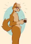 2021 anthro arm_tuft beverage biped black_nose brown_body brown_fur butt calf_tuft canid canine canis casual_nudity cheek_tuft chest_tuft coffee coffee_cup coffee_mug colored container crotch_tuft cup curling_tail digital_drawing_(artwork) digital_media_(artwork) dingo elbow_tuft eyebrows eyewear eyewear_only facial_tuft femboy flat_colors fluffy fluffy_tail fur glance glasses glasses_only hair heart_symbol hi_res holding_coffee holding_coffee_cup holding_coffee_mug holding_container holding_cup holding_object leg_tuft lines_drawn looking_at_viewer male mammal multicolored_body multicolored_fur nubbs nude nudist pecs pinup pose red_eyes scarf shoulder_tuft side_view smile smiling_at_viewer solo standing tail tan_body tan_eyebrows tan_fur tan_hair tuft two_tone_body two_tone_fur wearing_glasses white_scarf xieril