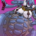  1girl blue_skin breasts goddess_gorgon gorgon hades_wise_goddess_gorgon large_breasts lips mahou_sentai_magiranger monster_girl snake stomach_bulge super_sentai tagme vore 