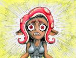 agent_8_(splatoon) animal_humanoid bodysuit breasts cephalopod cephalopod_humanoid clothed clothing dark_body dark_skin eyelashes female front_view grey_bodysuit grey_clothing grey_skinsuit hair hi_res humanoid humanoid_pointy_ears marine marine_humanoid mollusk mollusk_humanoid nintendo octarian octoling octopus_humanoid pointy_ears pseudo_hair red_eyes red_hair shocked skinsuit solo splatoon surprised tentacle_hair tentacles tezca_nahuac tight_clothing traditional_media_(artwork) wide_eyed